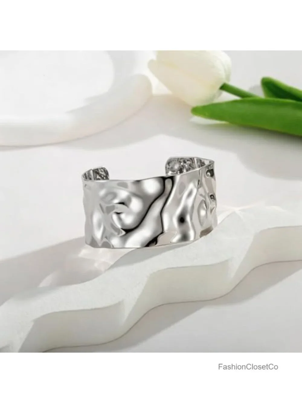 Chunky Wave Texture Open Cuff Bangle Bracelet Non Tarnish Alloy